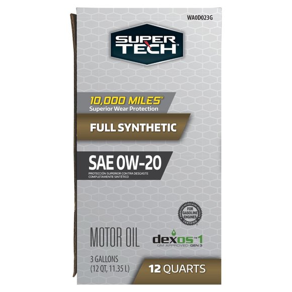 Super Tech Full Synthetic SAE 0W-20 Motor Oil, 12 Quart Bag (3 gallons) - Picture 4 of 8